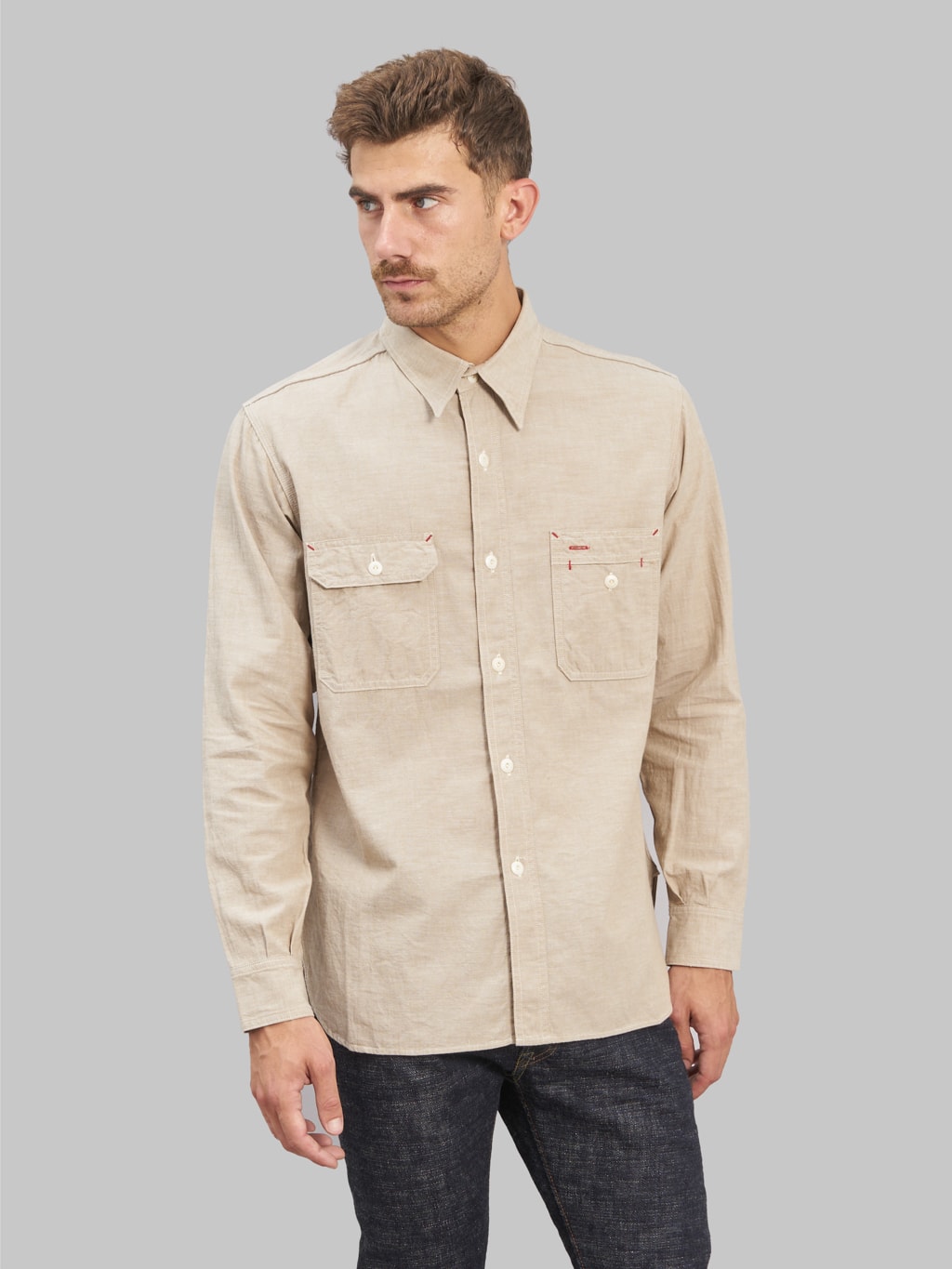 the rite stuff uncle sam selvedge chambray work shirt tan style