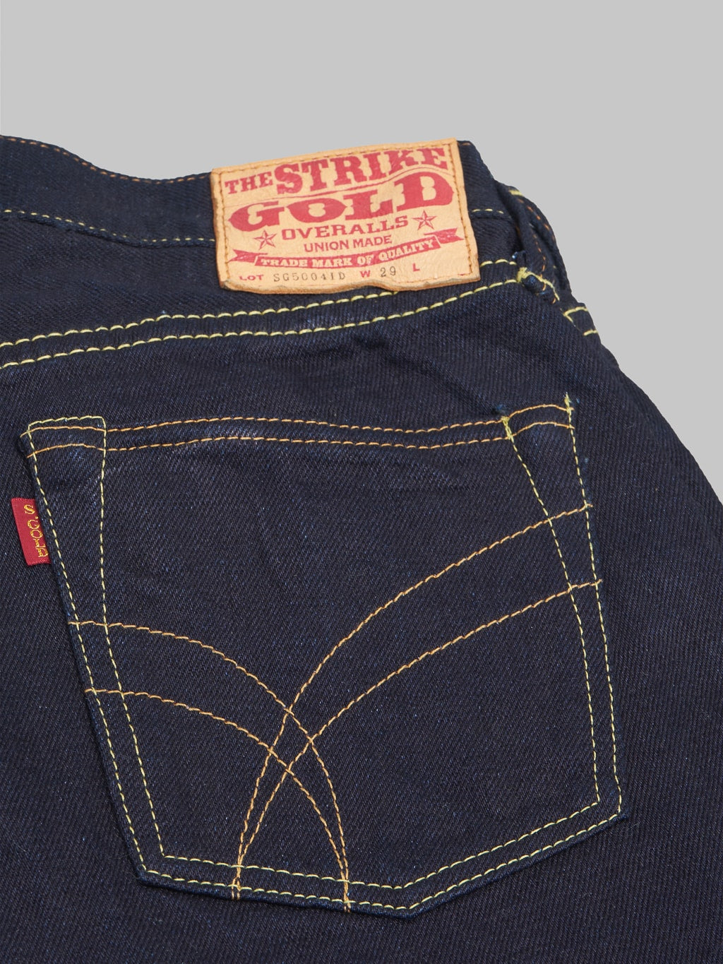 The Strike Gold 5004ID double indigo selvedge jeans pocket arcs