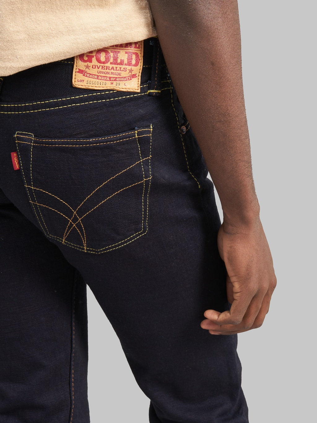 The Strike Gold 5004ID double indigo straight tapered selvedge jeans back pocket