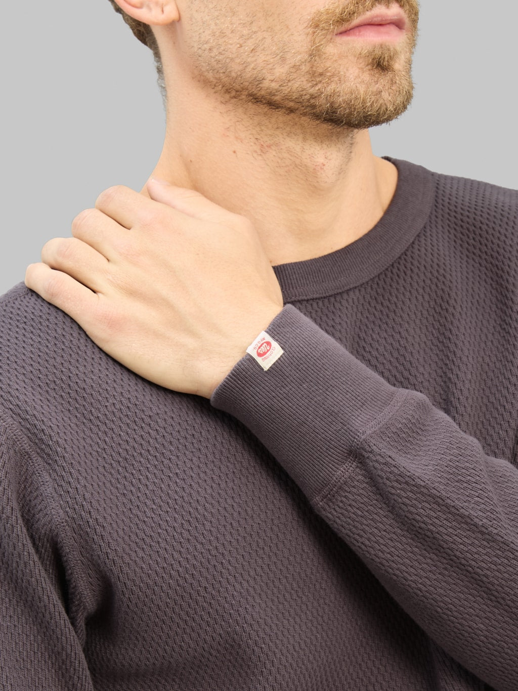 UES Double Honeycomb Thermal TShirt Purple Navy logo detail