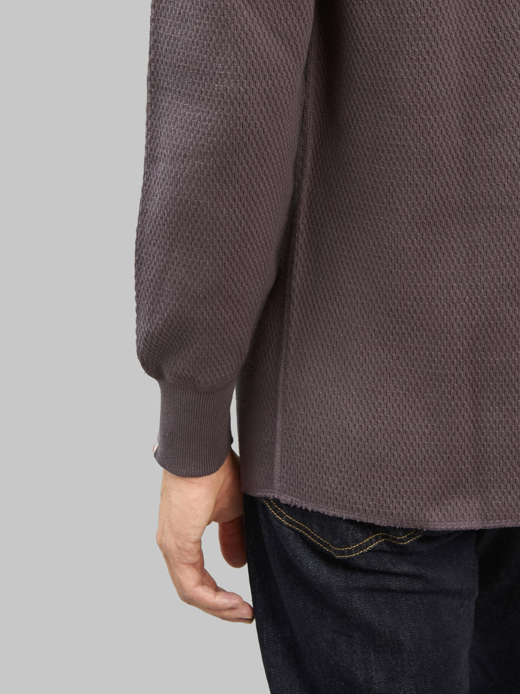 UES Double Honeycomb Thermal TShirt Purple Navy cuff hem