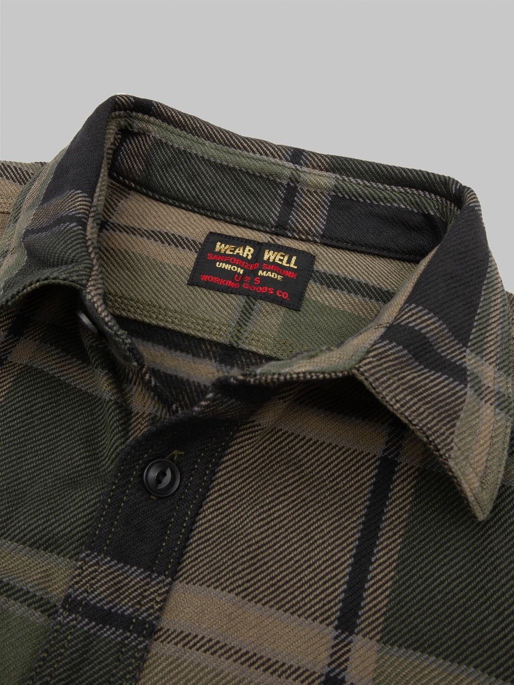 ues extra heavy flannel shirt olive  interior tag