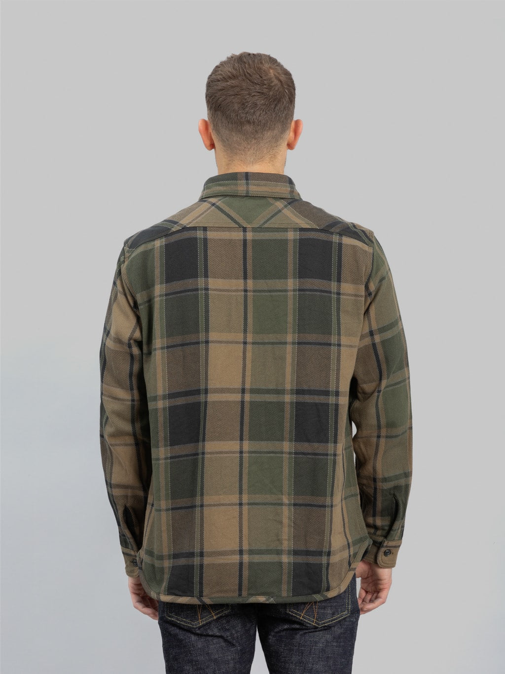 ues extra heavy flannel shirt olive back fit