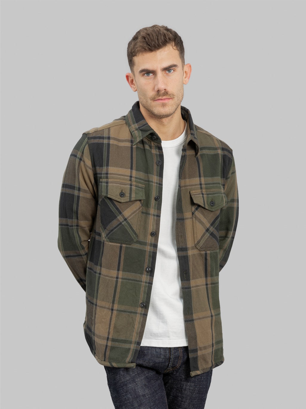 ues extra heavy flannel shirt olive styled