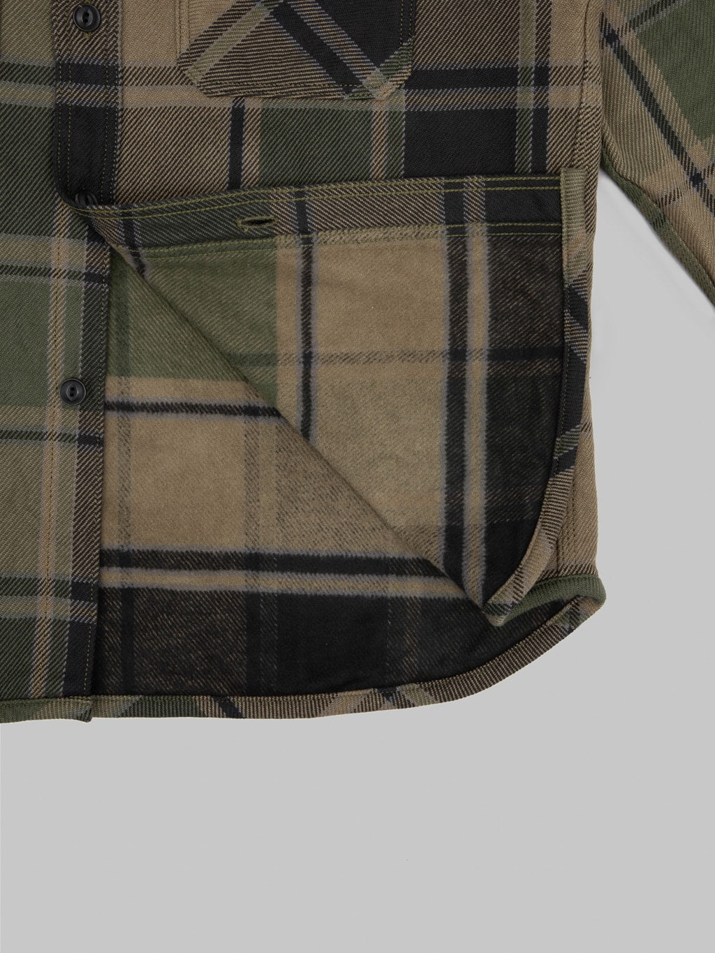 ues extra heavy flannel shirt olive  interior fabric