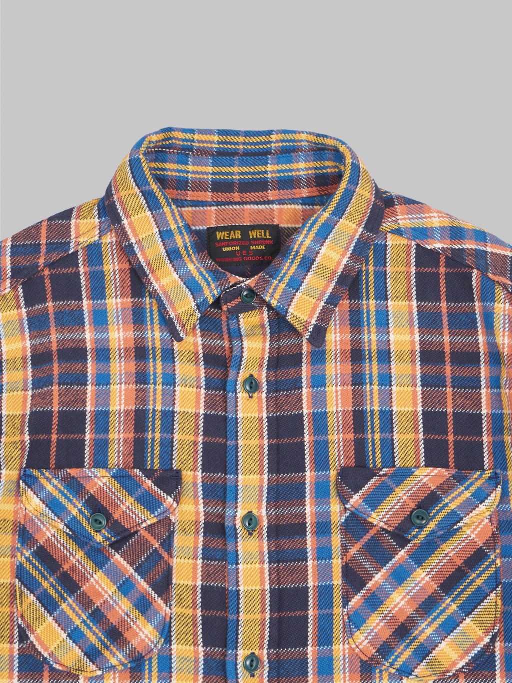 ues heavy flannel shirt blue yellow front pockets