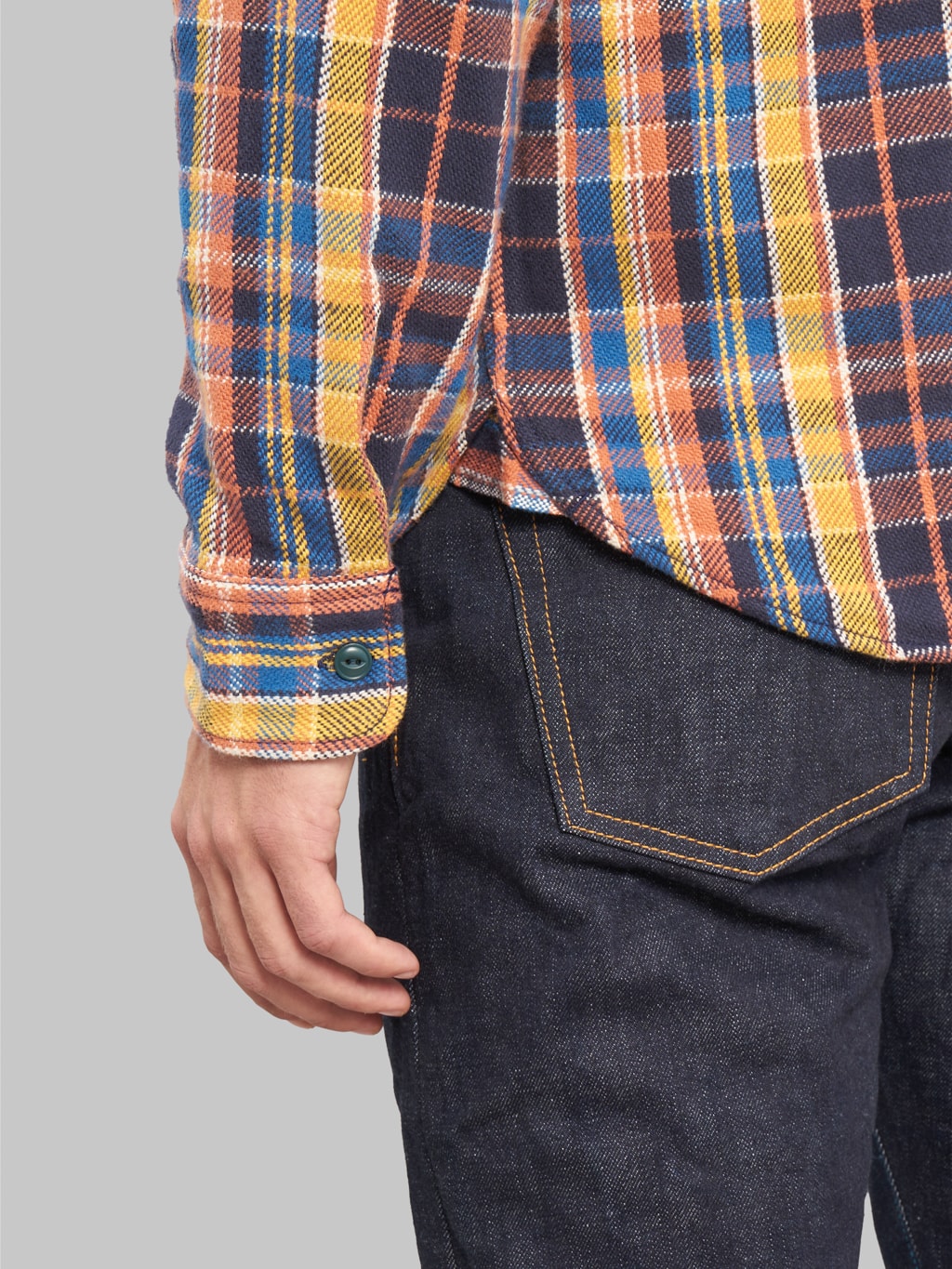 ues heavy flannel shirt blue yellow cuff