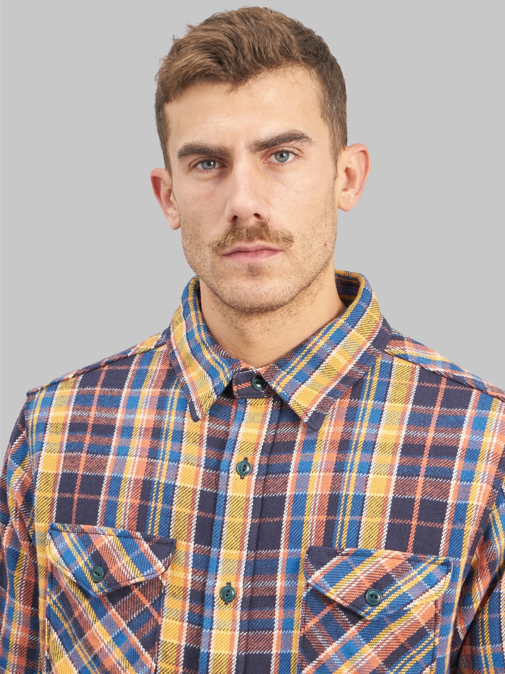 ues heavy flannel shirt blue yellow chest