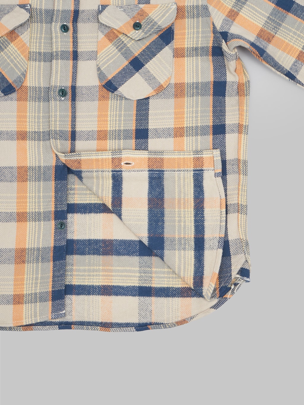 ues heavy flannel shirt navy orange interior