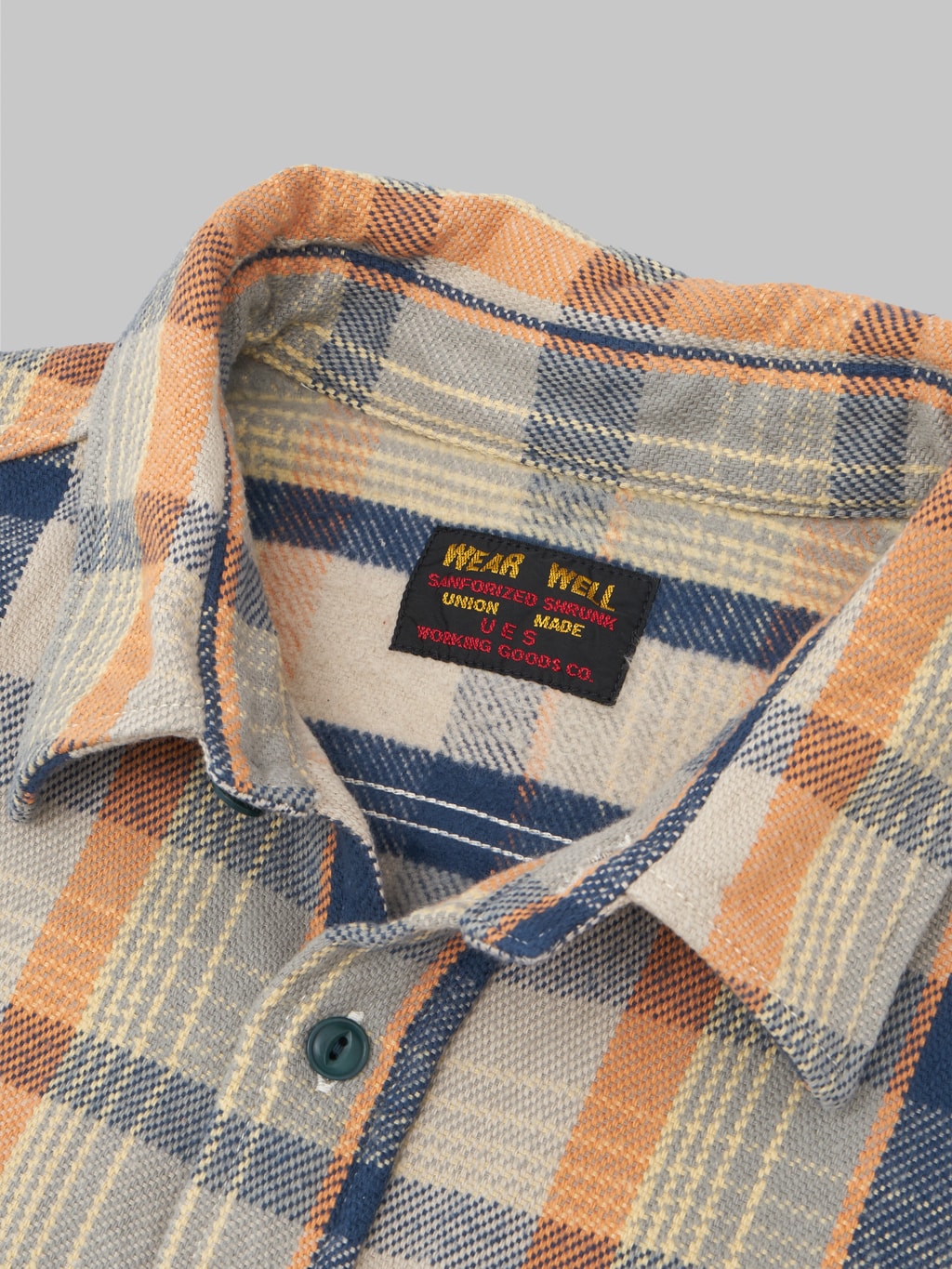 ues heavy flannel shirt navy orange interior tag