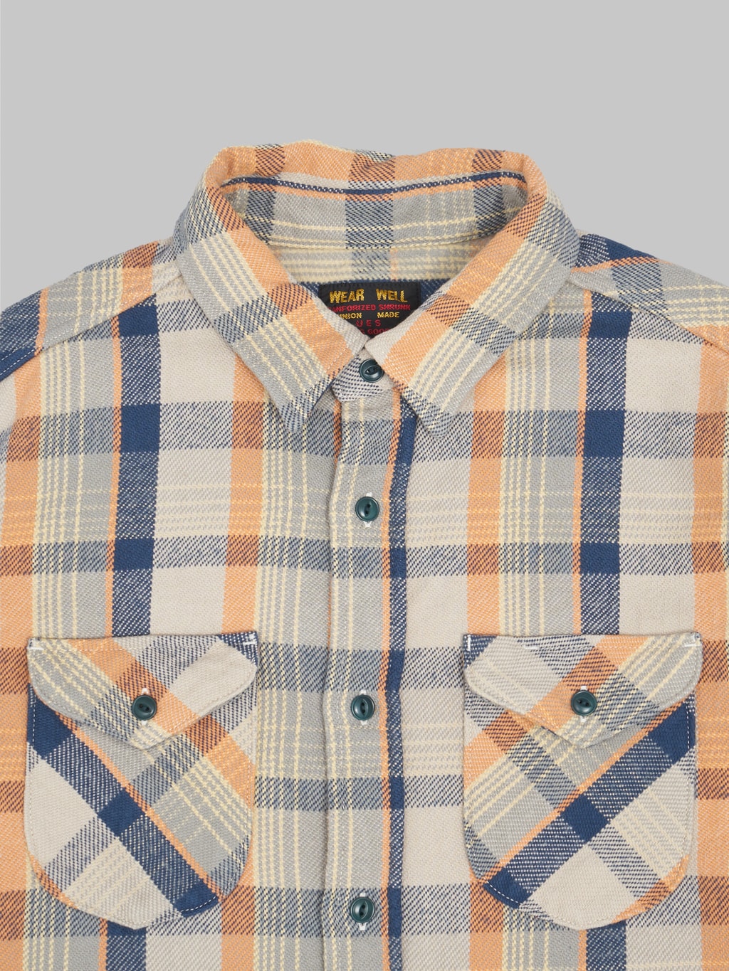 ues heavy flannel shirt navy orange front details