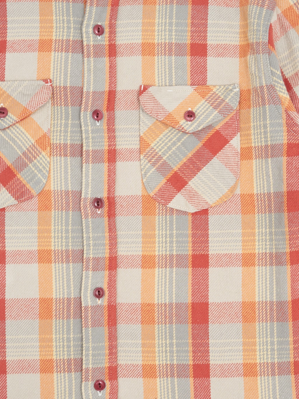 ues heavy flannel shirt orange pockets closeup