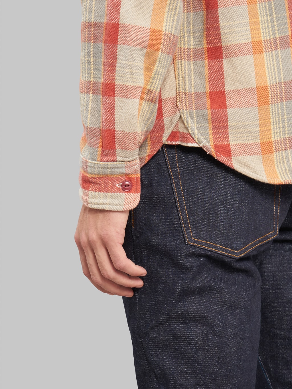 ues heavy flannel shirt orange hem