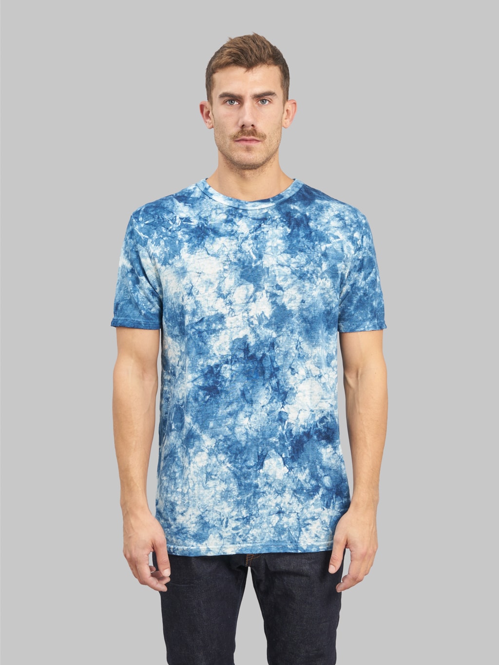 ues natural indigo hand dyed murakumo tshirt model front fit