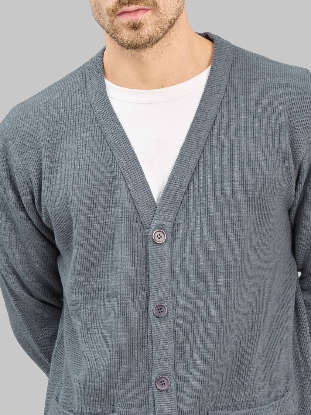 UES Single Rib Cardigan Grey buttons