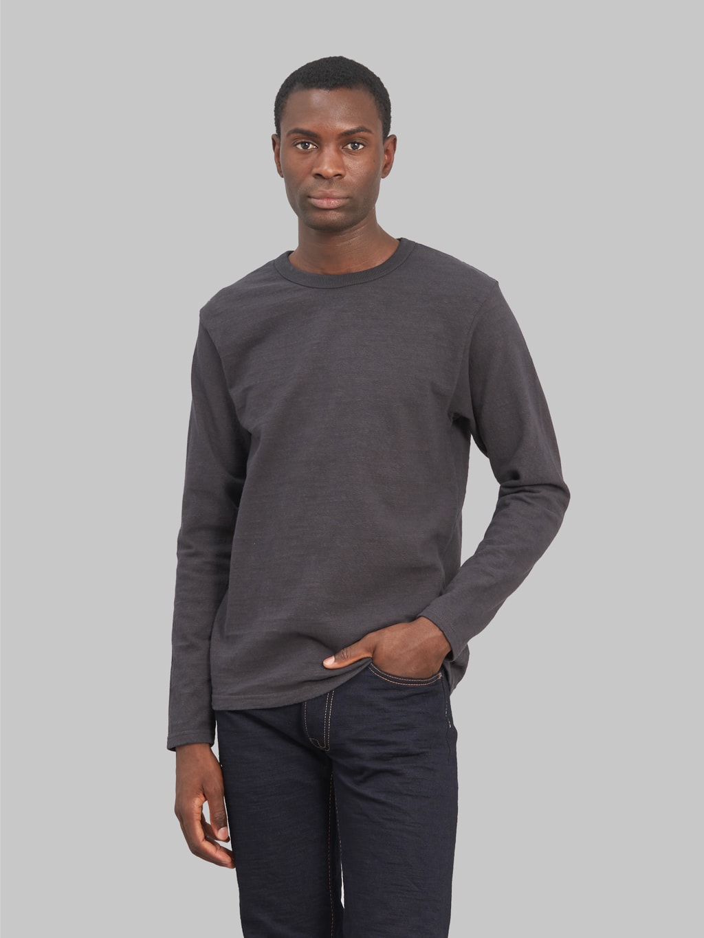 ues slub nep long sleeve tshirt black classic style