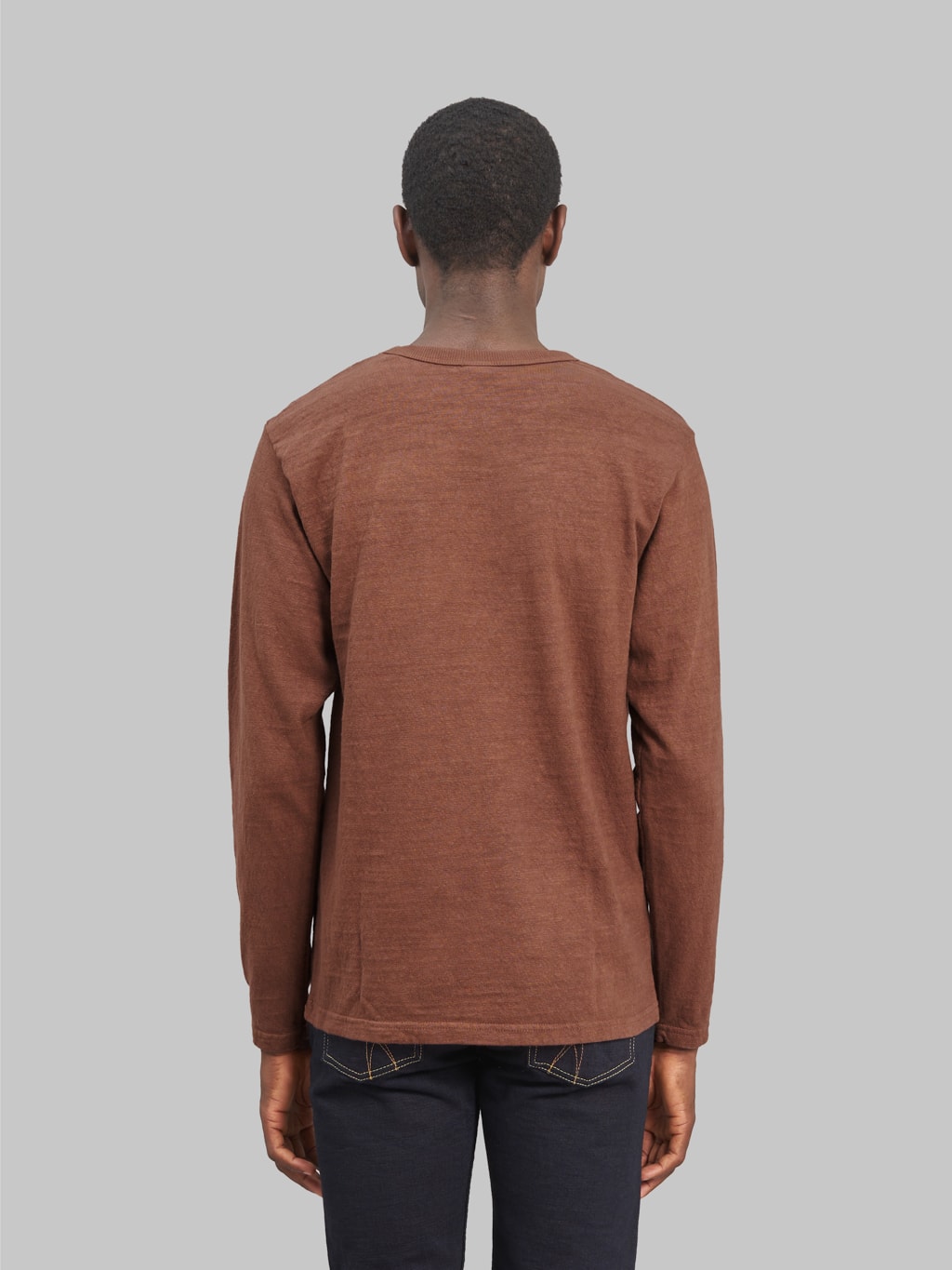 ues slub nep long sleeve tshirt brown back look