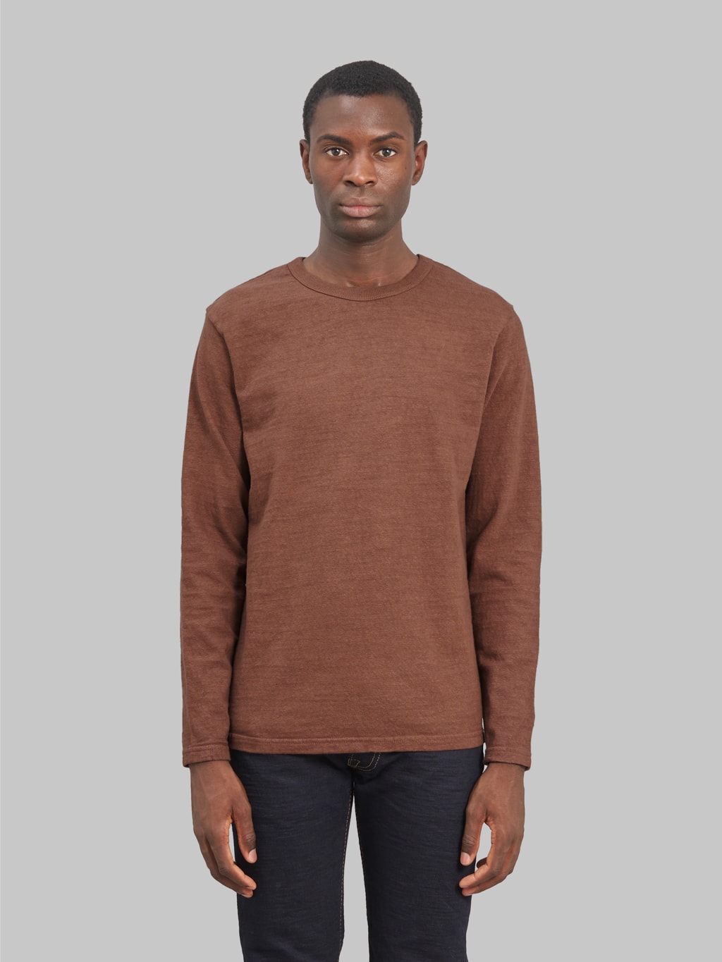 ues slub nep long sleeve tshirt brown front look