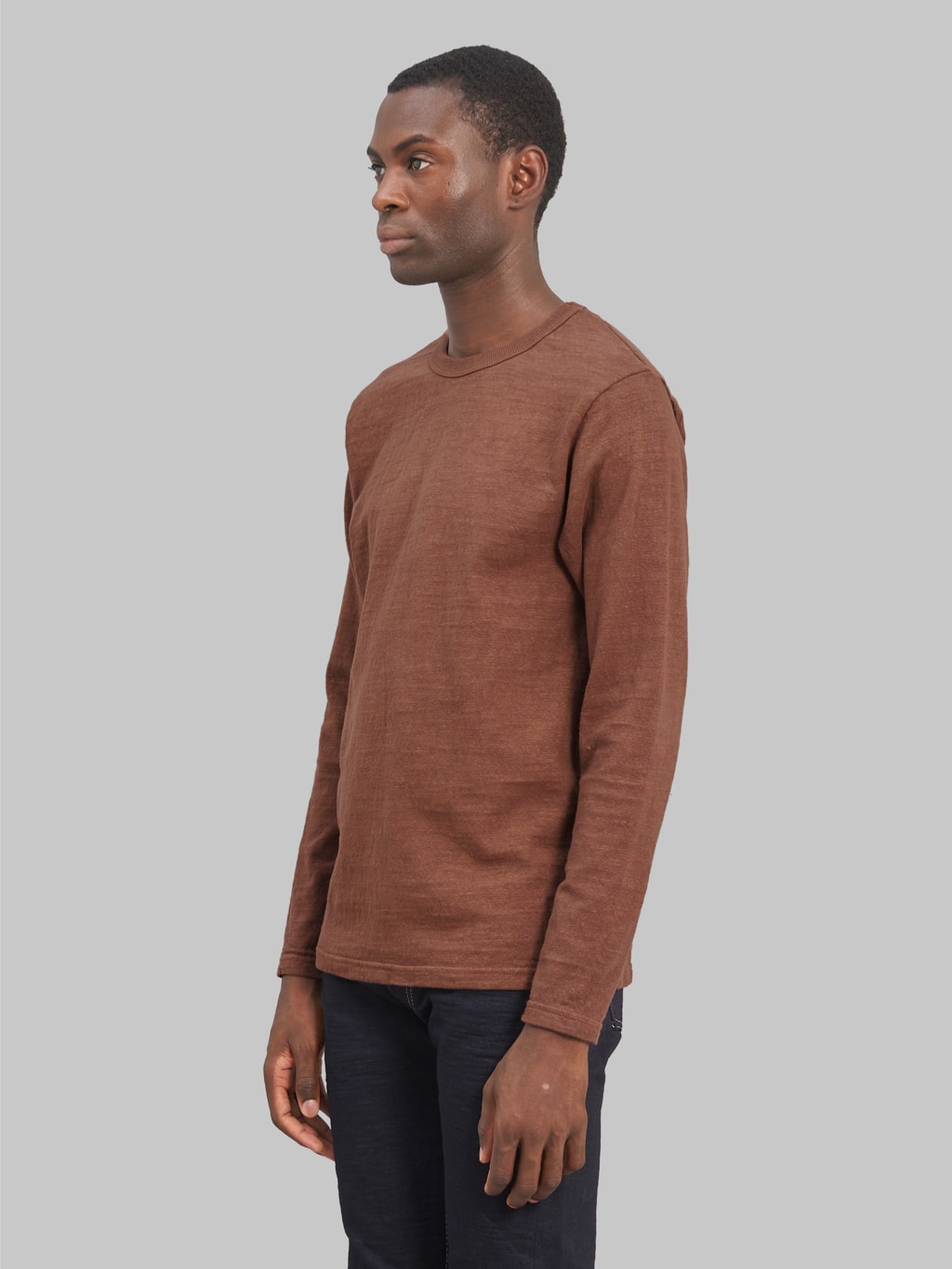 ues slub nep long sleeve tshirt brown side fit