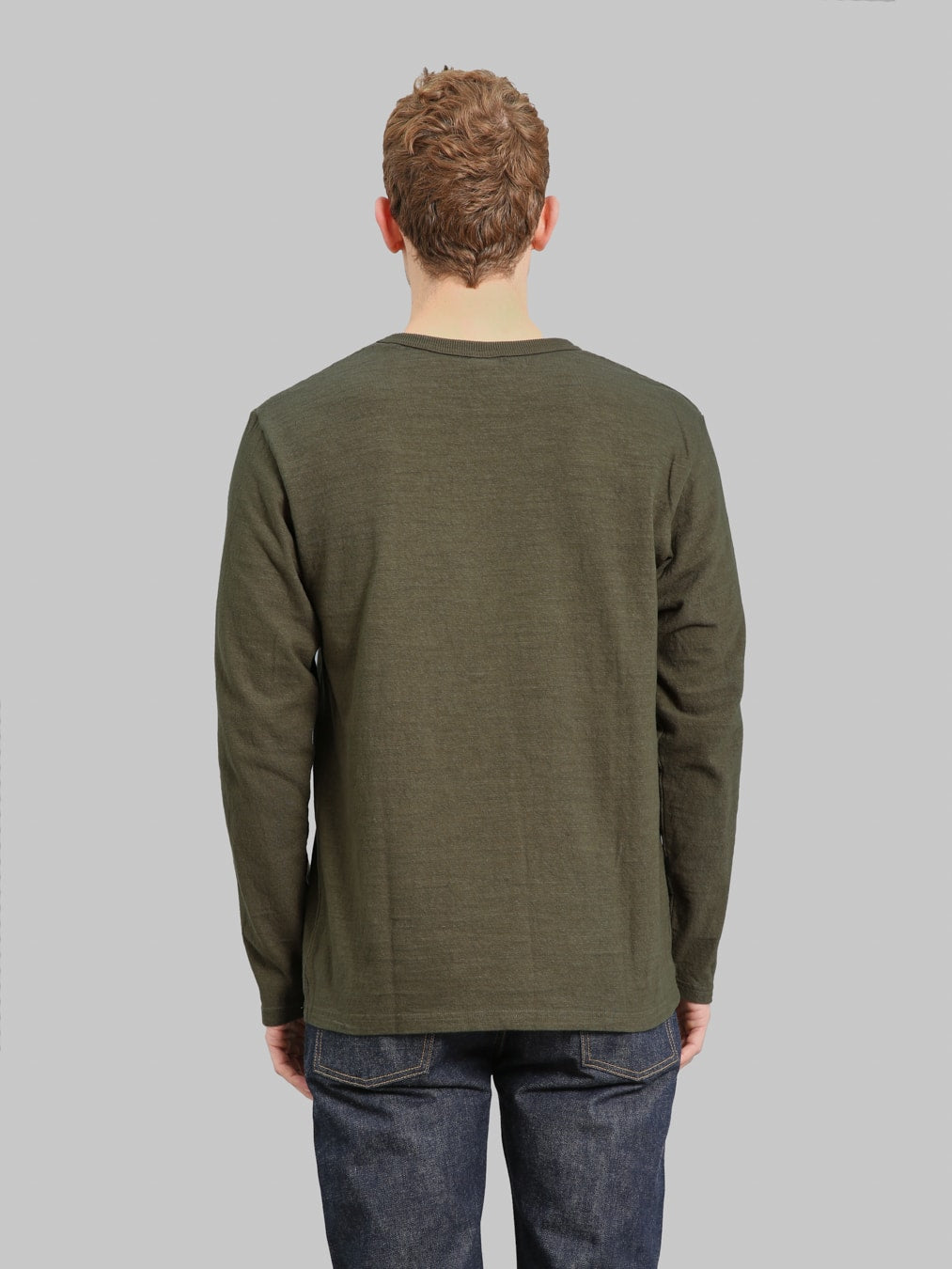 UES No 8 Slub Nep Long Sleeve TShirt Olive back look