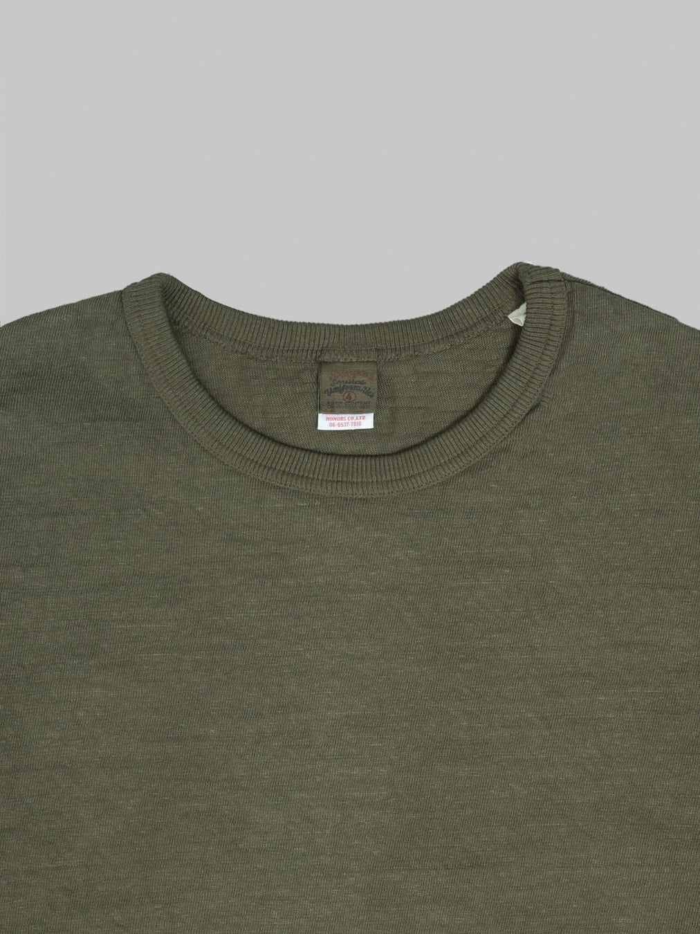 UES No 8 Slub Nep Long Sleeve TShirt Olive collar