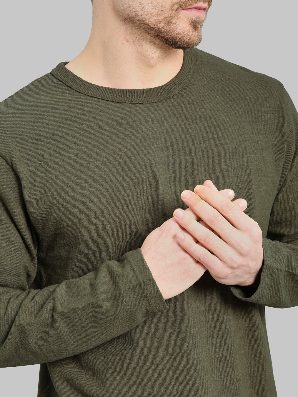 UES No 8 Slub Nep Long Sleeve TShirt Olive chest