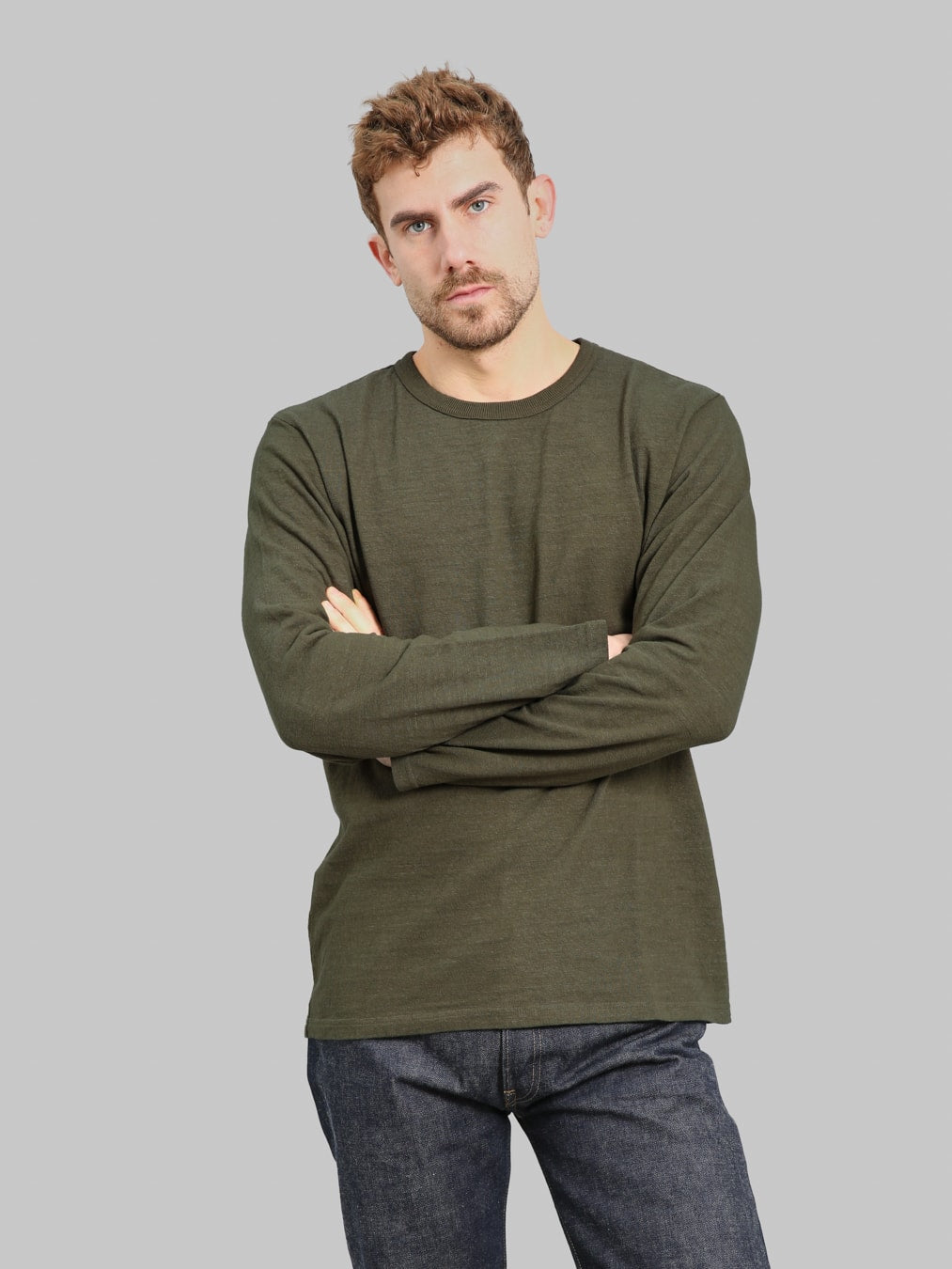 UES No 8 Slub Nep Long Sleeve TShirt Olive styled