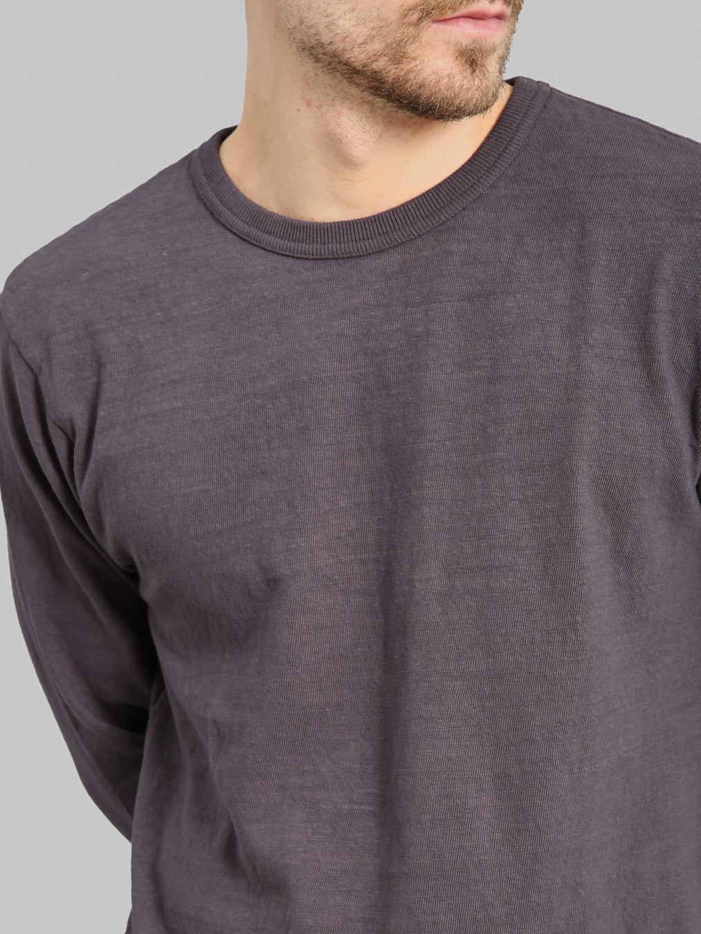 UES  No.8 Slub Nep Long Sleeve T-Shirt Purple Navy