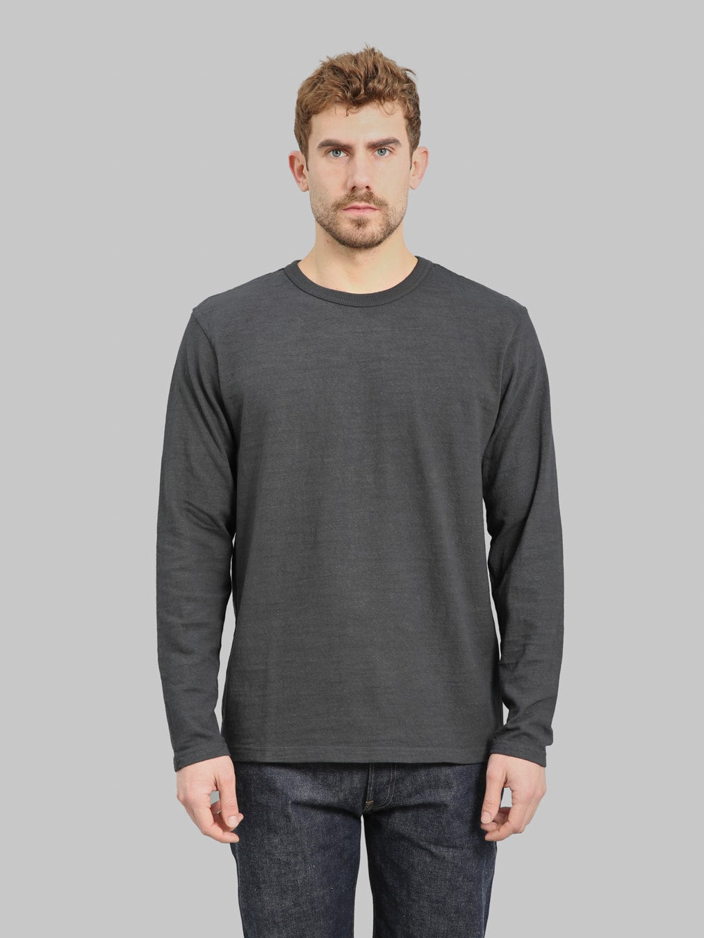 UES No.8 Slub Nep Long Sleeve T-Shirt Steel Grey | Made in Japan Slub
