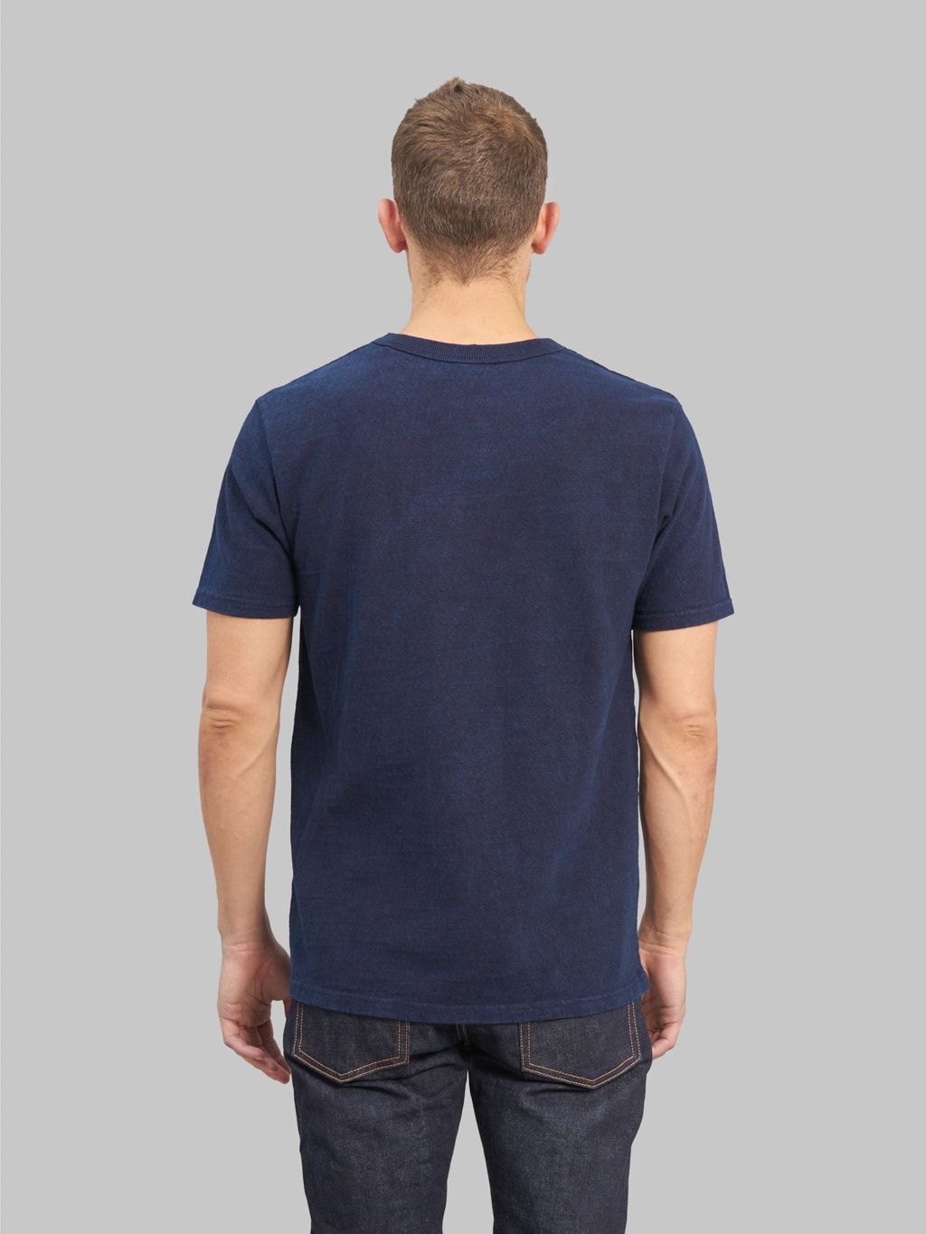 ues slub nep short sleeve tshirt indigo model back fit