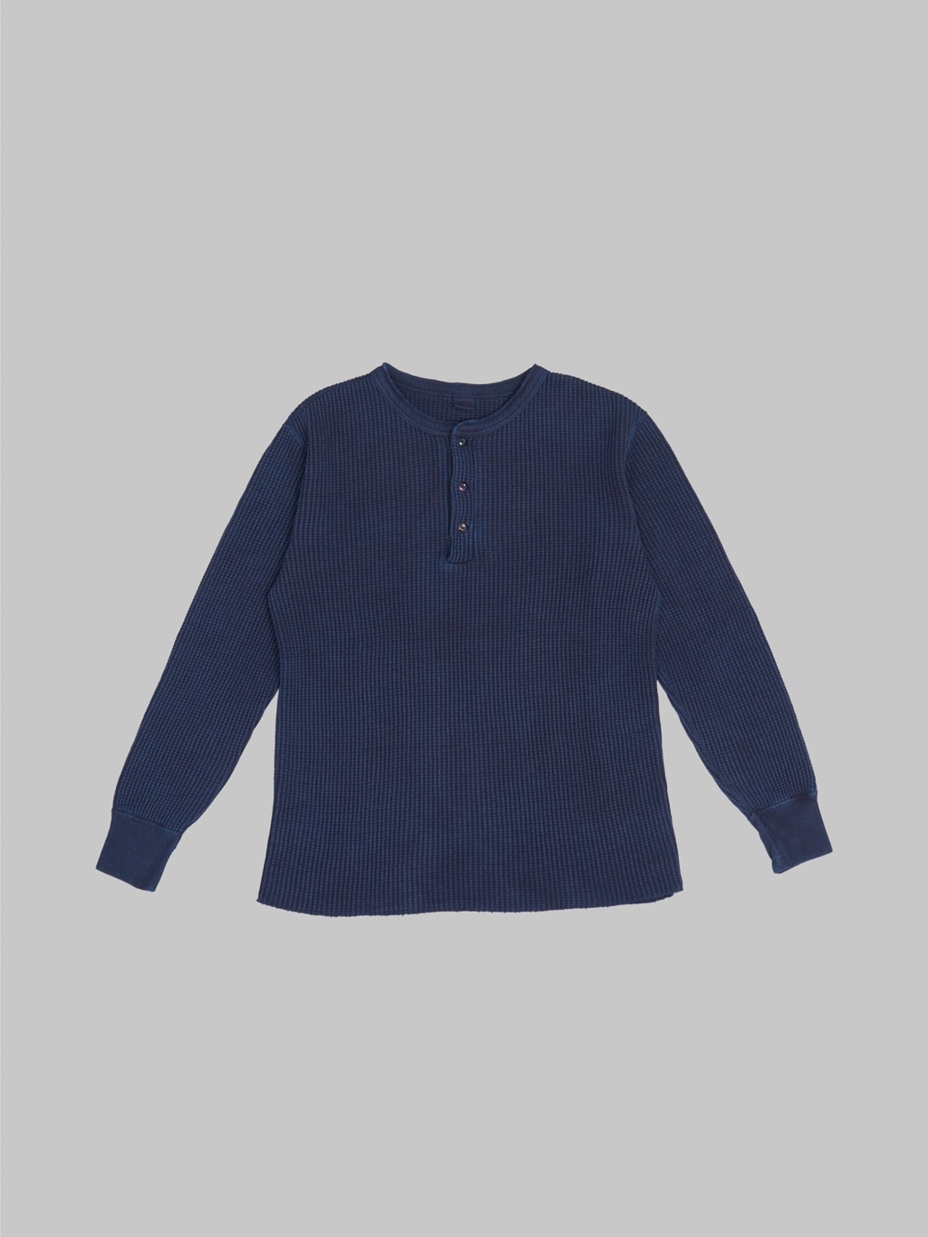 ues thermal big waffle henley tshirt indigo  100 cotton