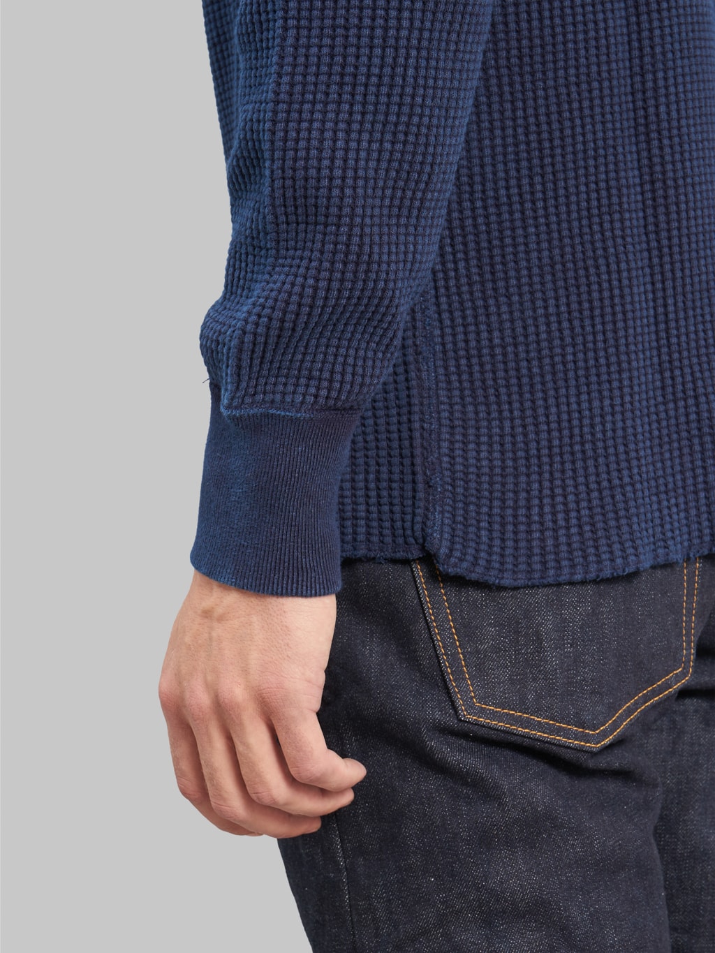 ues thermal big waffle henley tshirt indigo cuff