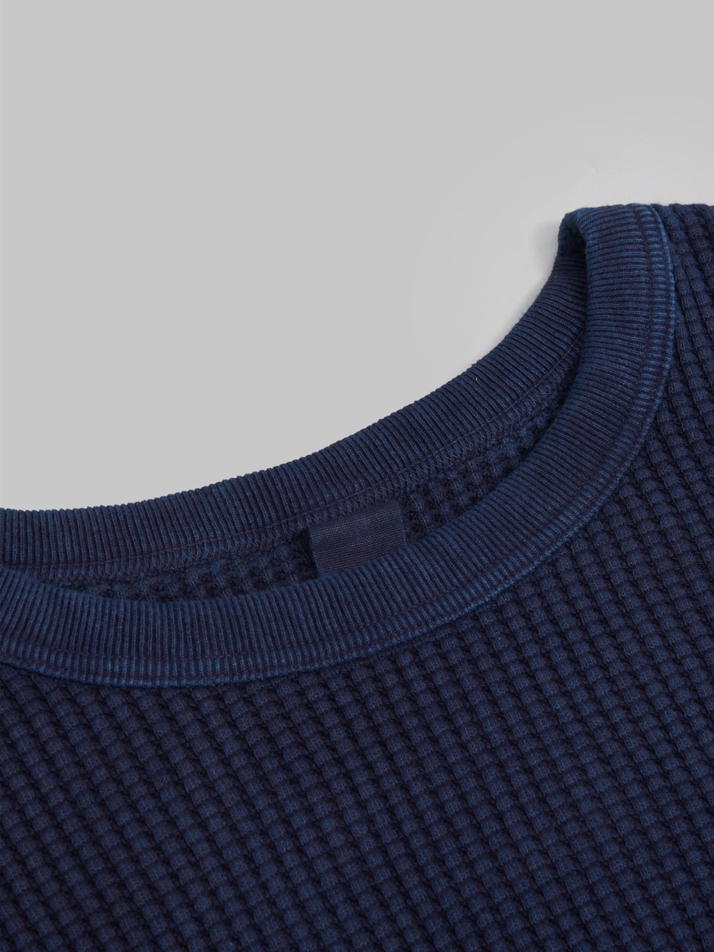 ues thermal big waffle 13oz tshirt indigo fabric closeup