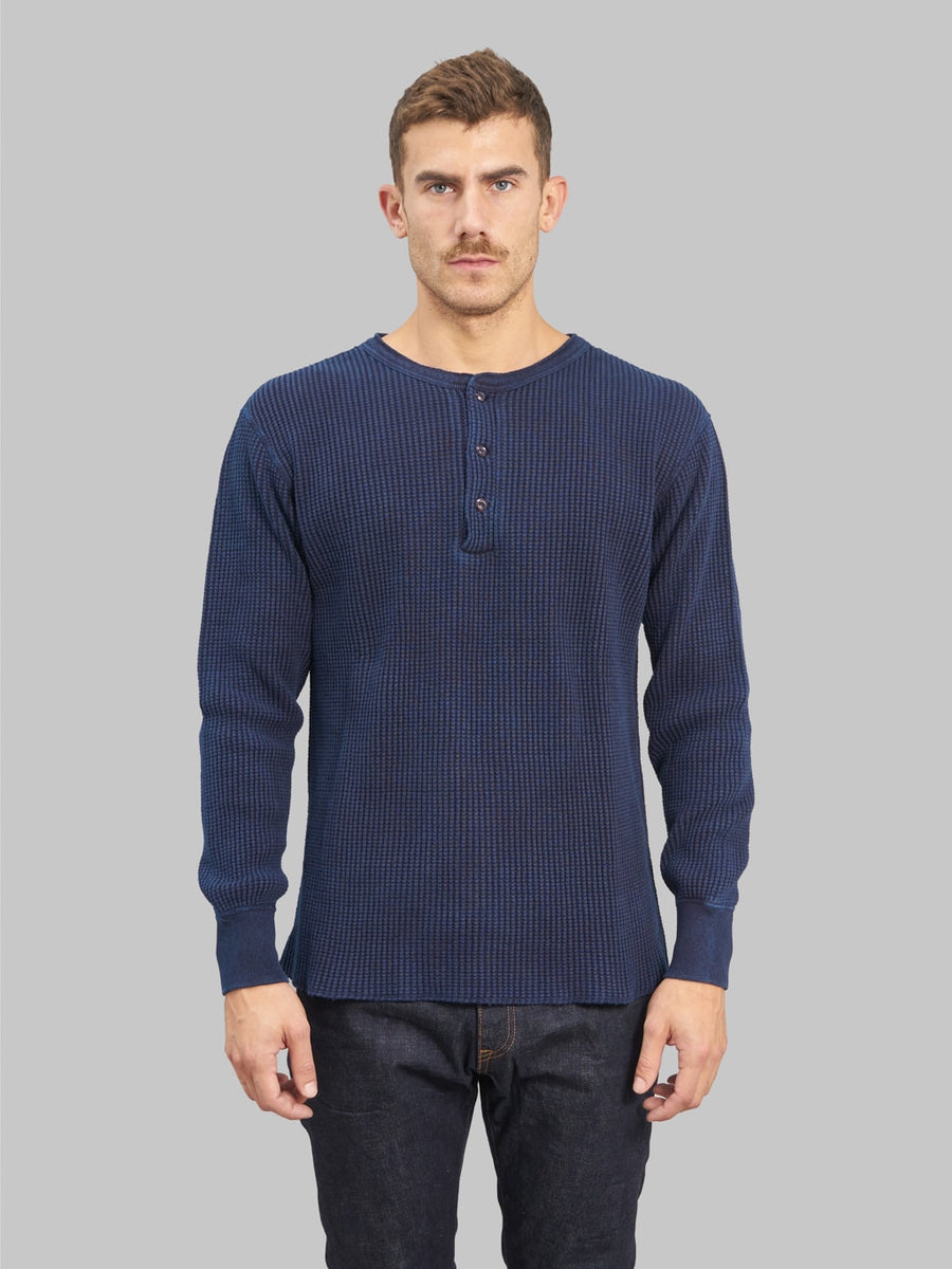 UES Big Waffle Thermal Henley Indigo Rope-Dyed Cotton