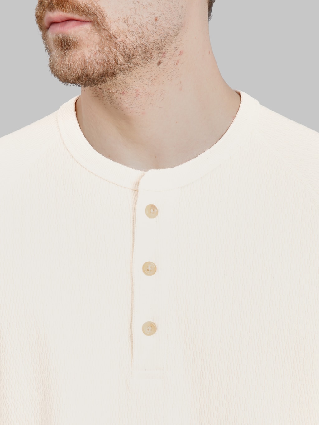 Wonder Looper Cashmere Blend  Honeycomb Henley Ecru