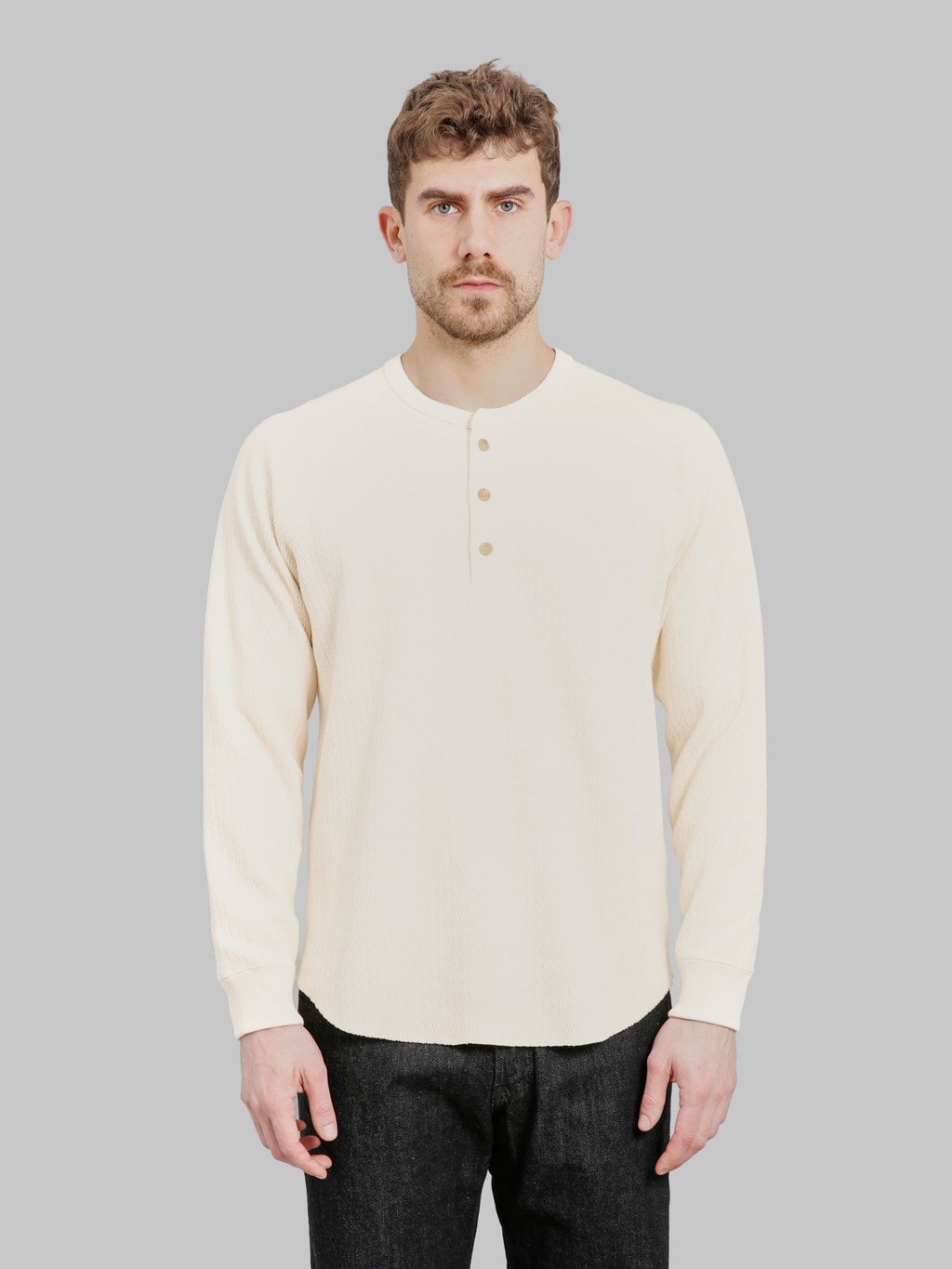 Wonder Looper Cashmere Blend  Honeycomb Henley Ecru