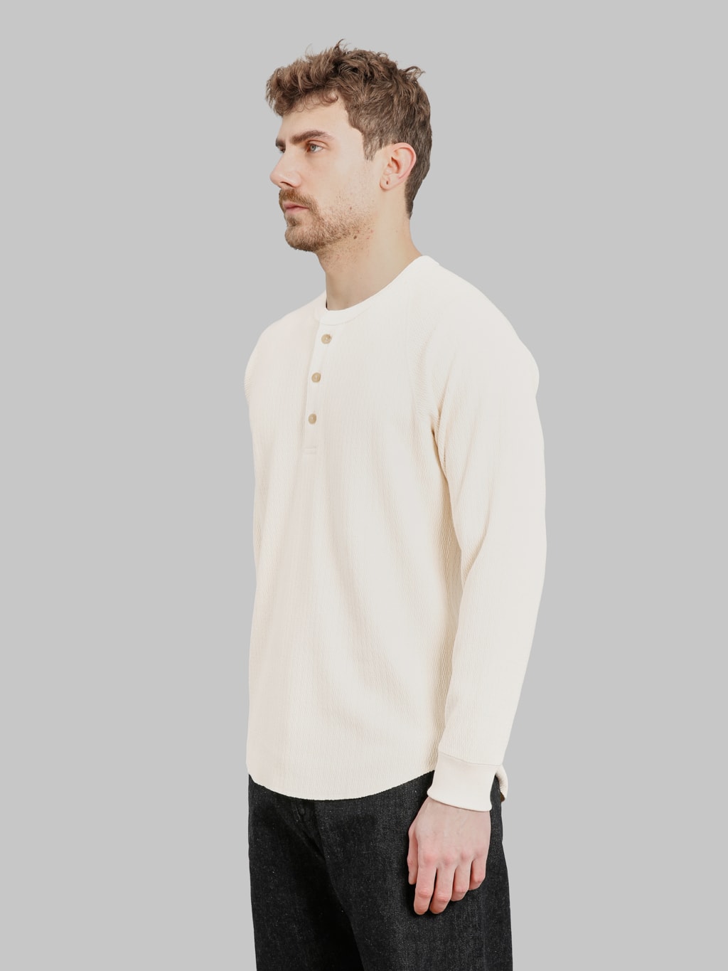 Wonder Looper Cashmere Blend  Honeycomb Henley Ecru