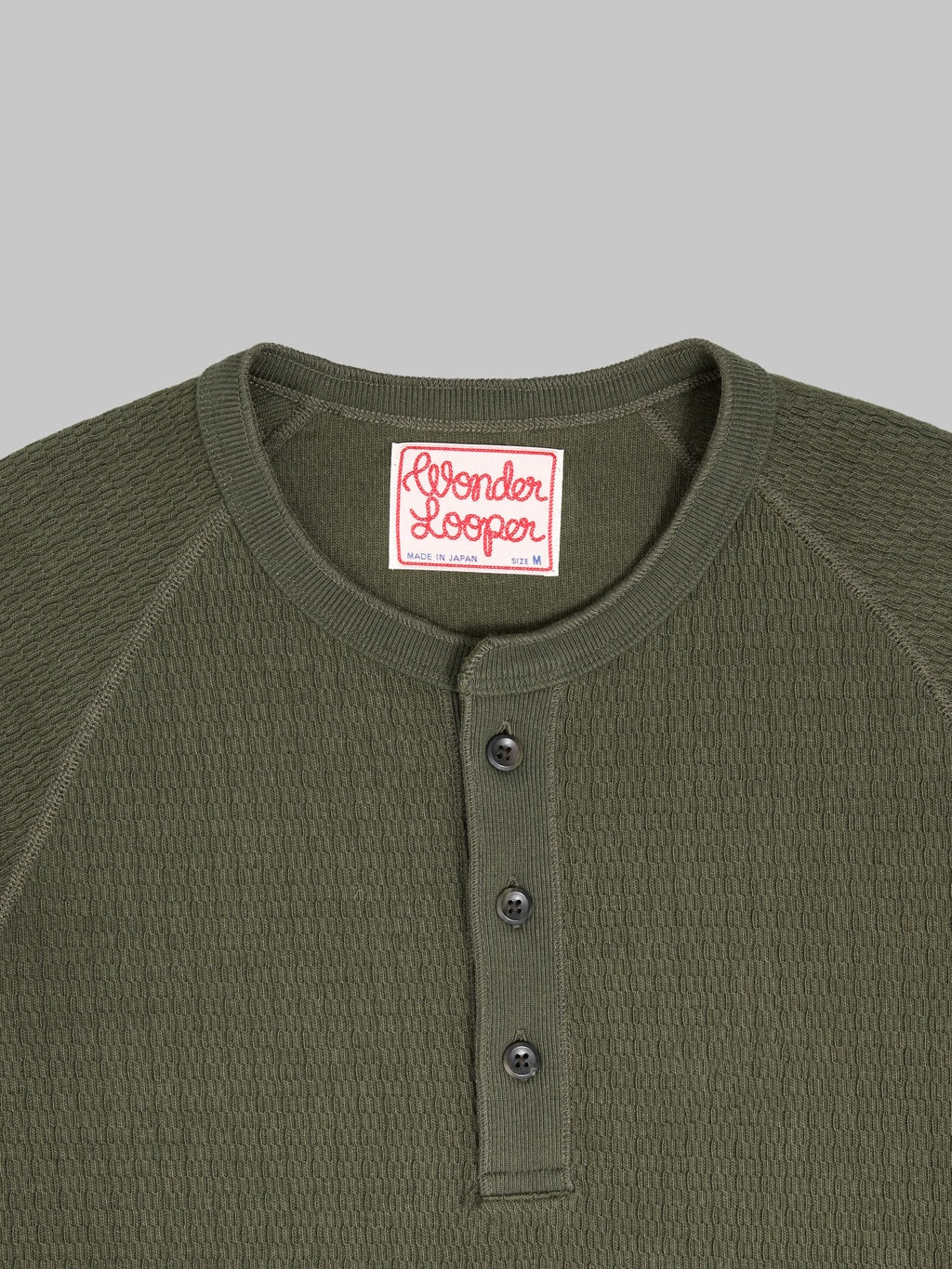 Wonder Looper Cashmere Blend Honeycomb Henley Khaki