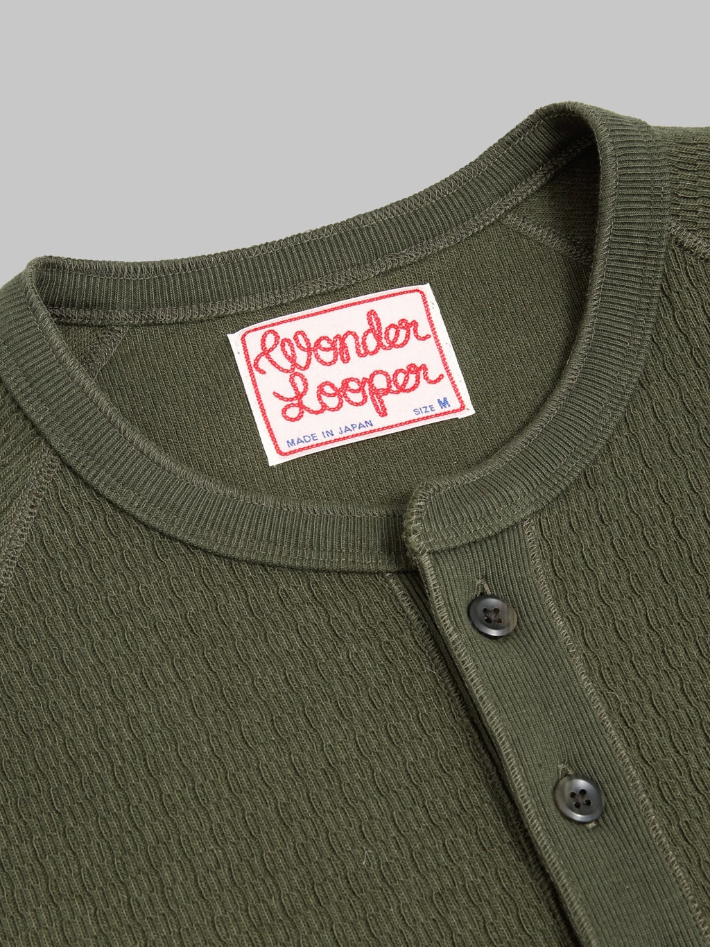 Wonder Looper Cashmere Blend Honeycomb Henley Khaki