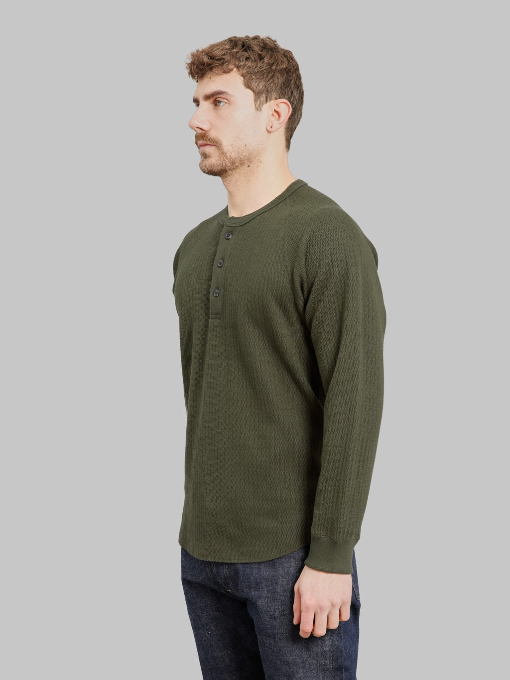 Wonder Looper Cashmere Blend Honeycomb Henley Khaki