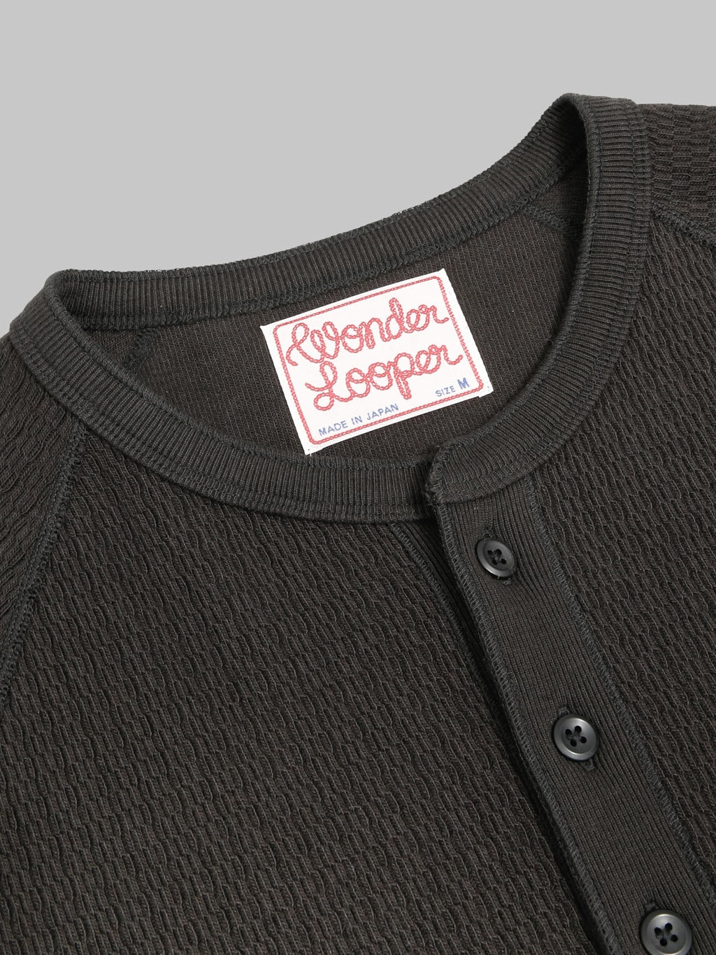 Wonder Looper Cashmere Blend Honeycomb Henley Sumi Black