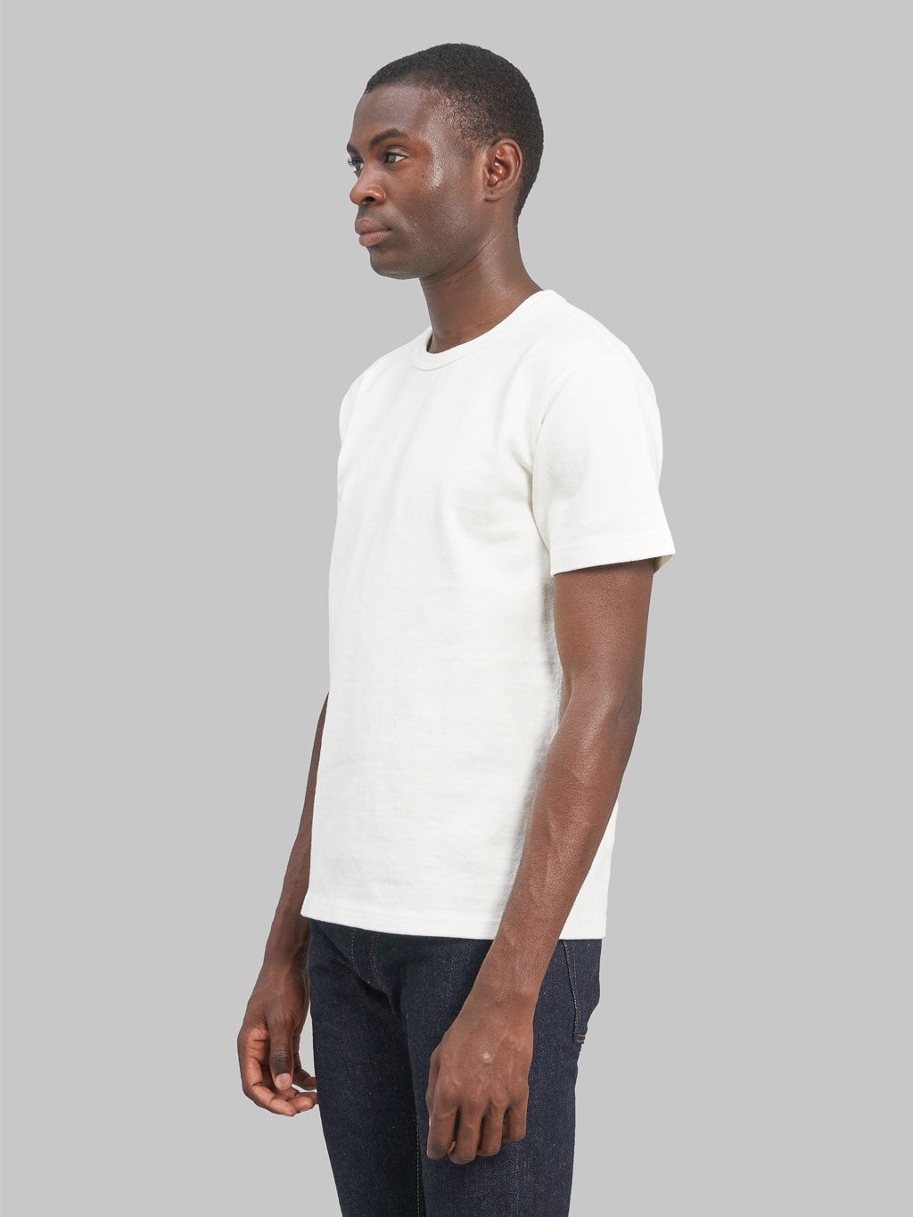 wonder looper crewneck Tshirt Double Heavyweight white model side fit