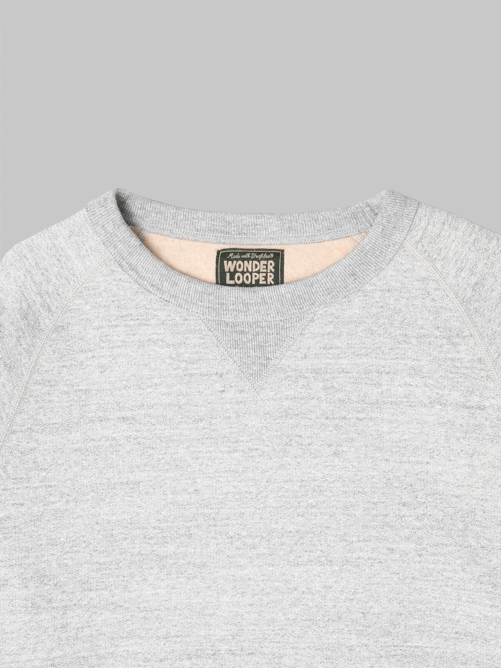 Wonder Looper Pullover Crewneck Fleeced Foxfibre Heather Grey interior tag