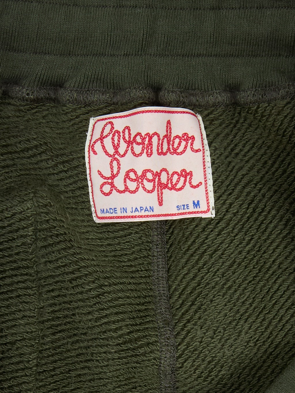 wonder looper double heavyweight french terry sweatpants khaki interior tag