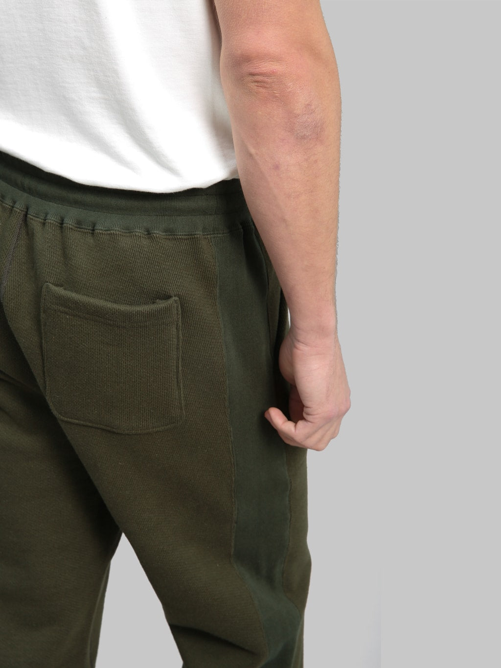 wonder looper double heavyweight french terry sweatpants sumi khaki back pocket