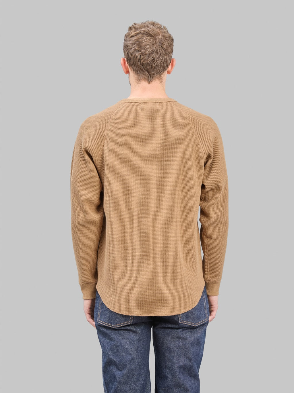 Wonder Looper Foxfibre Heavyweight Waffle Henley Coyote 70 back look