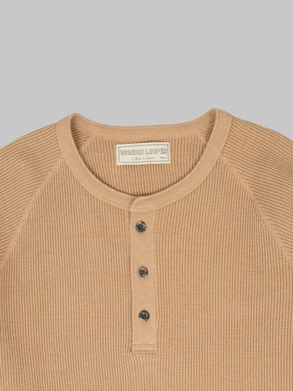 Wonder Looper Foxfibre Heavyweight Waffle Henley Coyote 70 collar