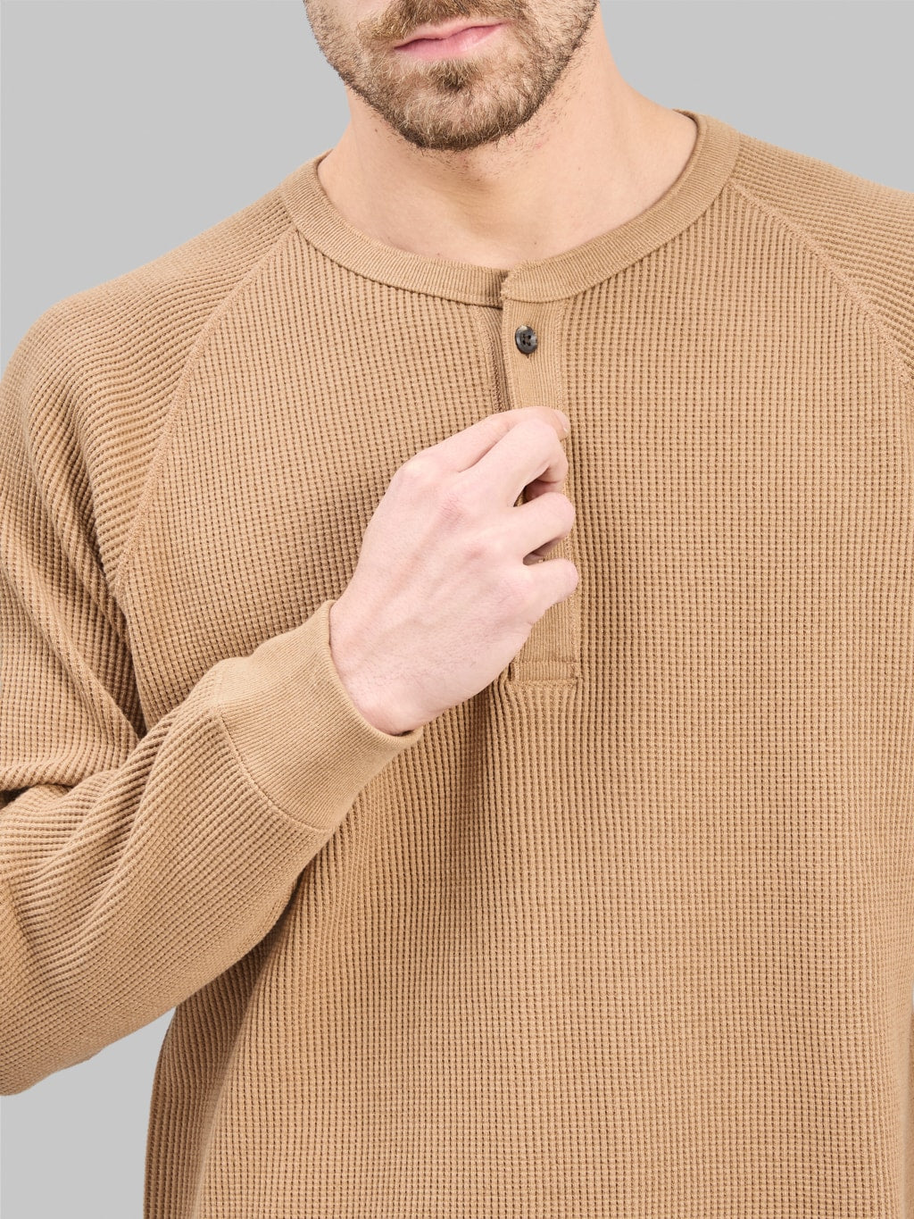 Wonder Looper Foxfibre Heavyweight Waffle Henley Coyote 70 soft