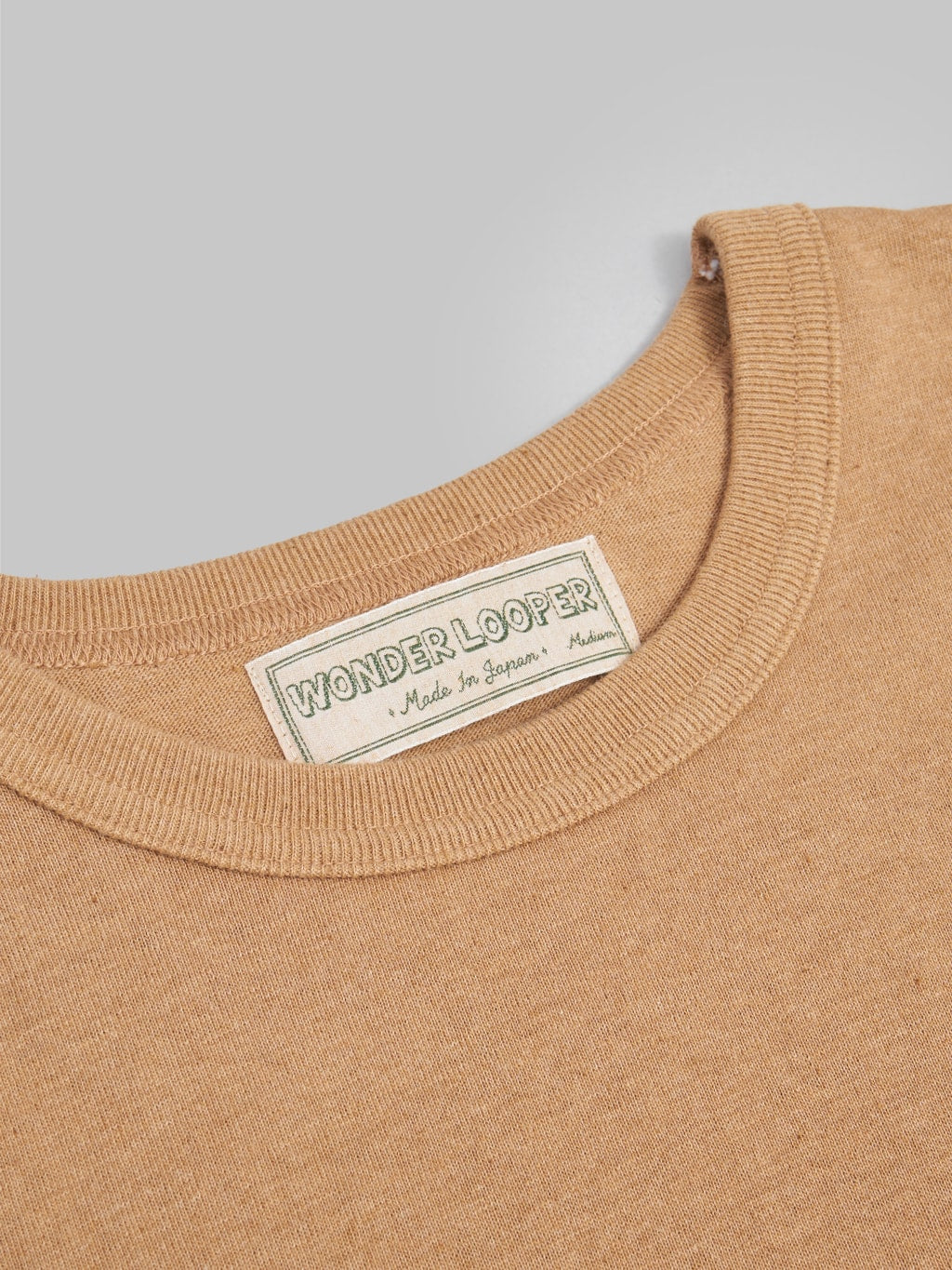 wonder looper foxfibre cotton tsuriami crewneck tshirt coyote collar closeup