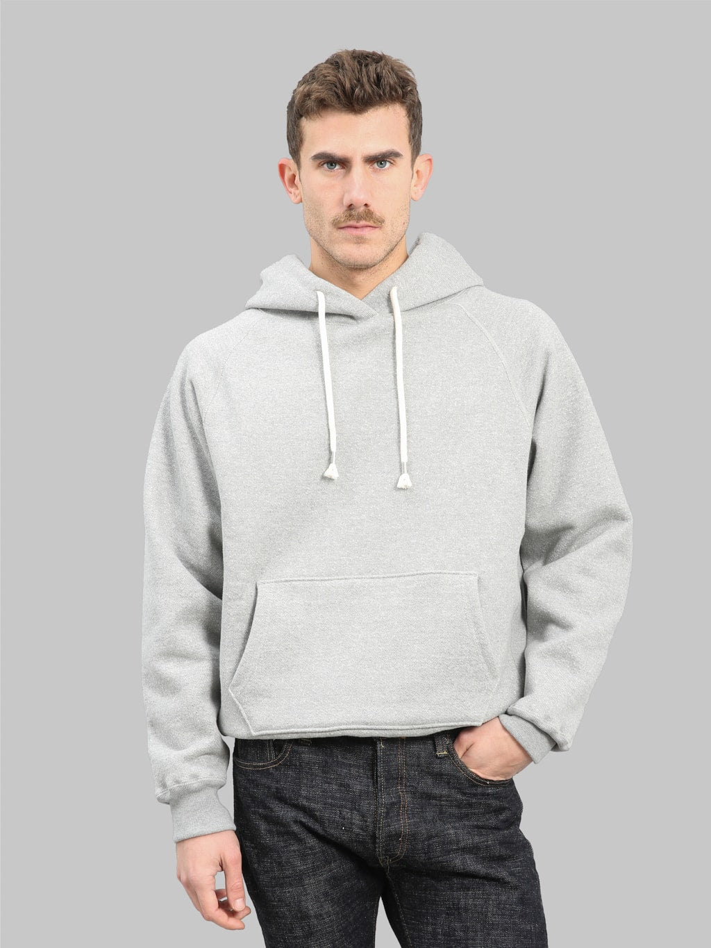 wonder looper hoodie double heavyweight french terry heather grey front fit